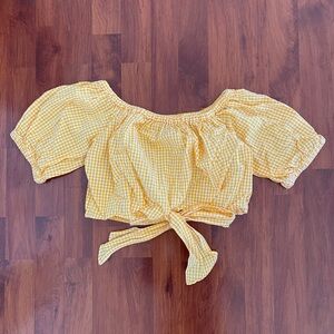 Zara yellow and white gingham crop top blouse